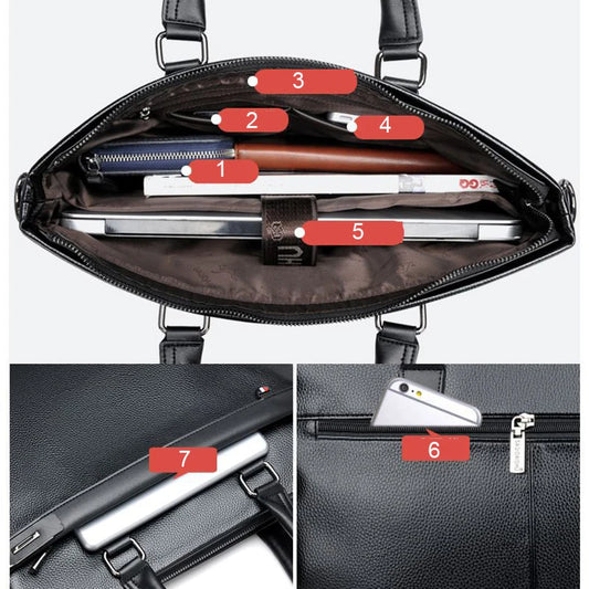 Men's Bag Genuine Leather Men Briefcase for Laptop 14 Messenger Men's Leather Bag Business Portfolio for Document A4