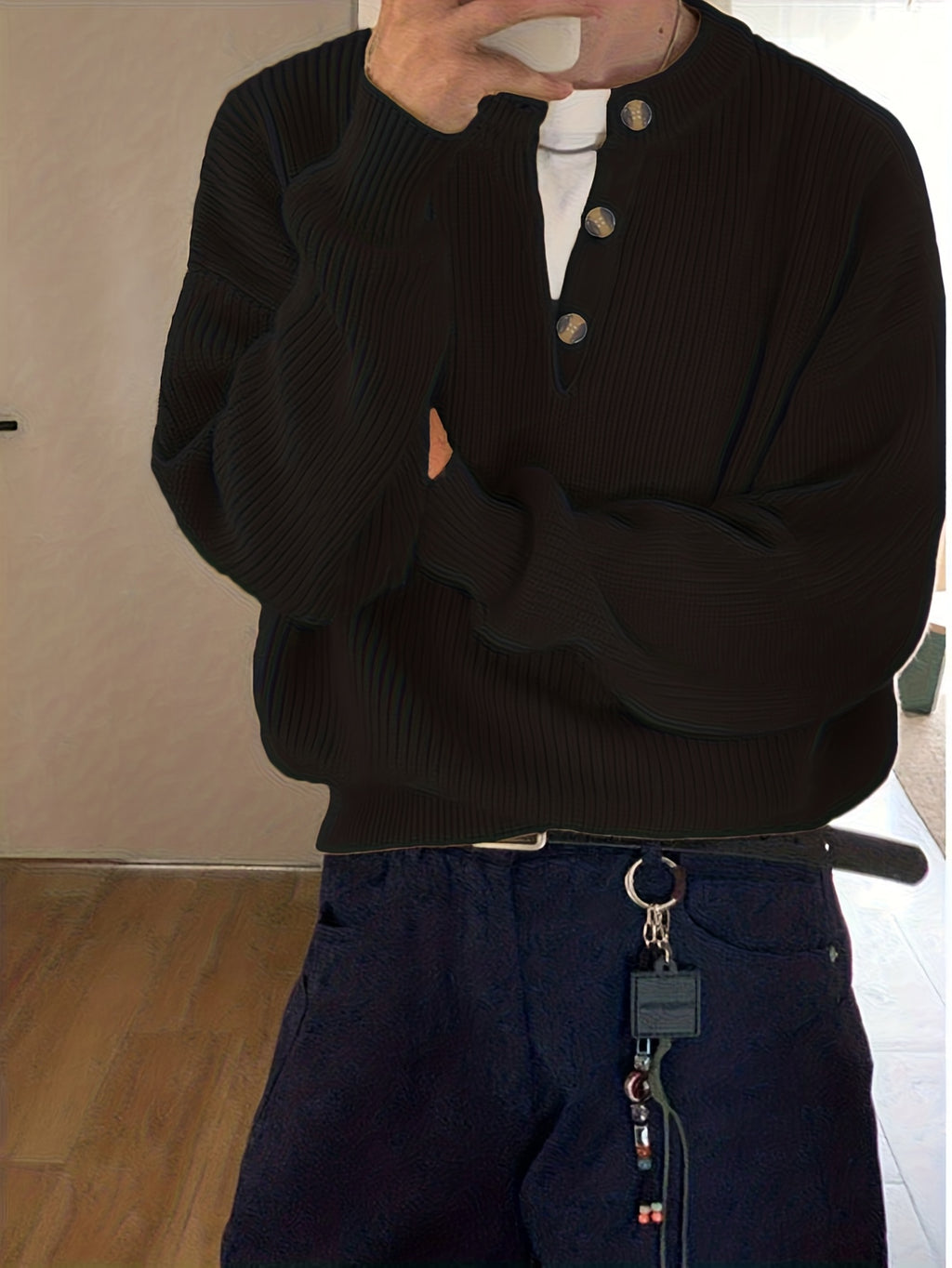 American-Style Henley Sweater for a Relaxed And Sophisticated Autumn-Winter Look for Men, Knit