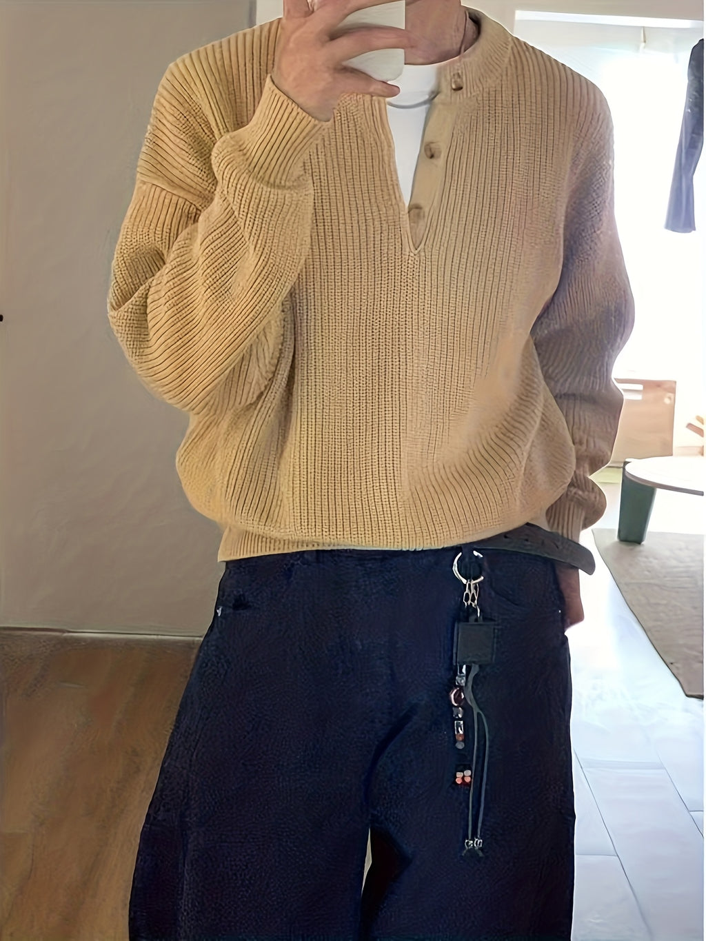 American-Style Henley Sweater for a Relaxed And Sophisticated Autumn-Winter Look for Men, Knit