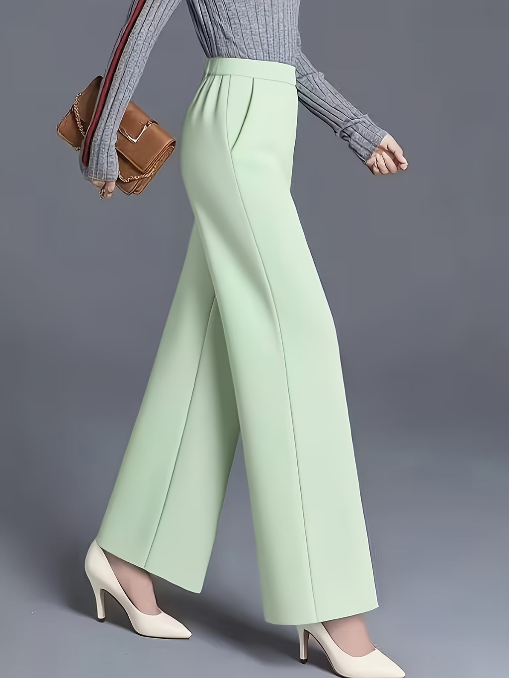 Women's Elegant High-Waisted Slant Pocket Solid Color Straight-Leg Pants