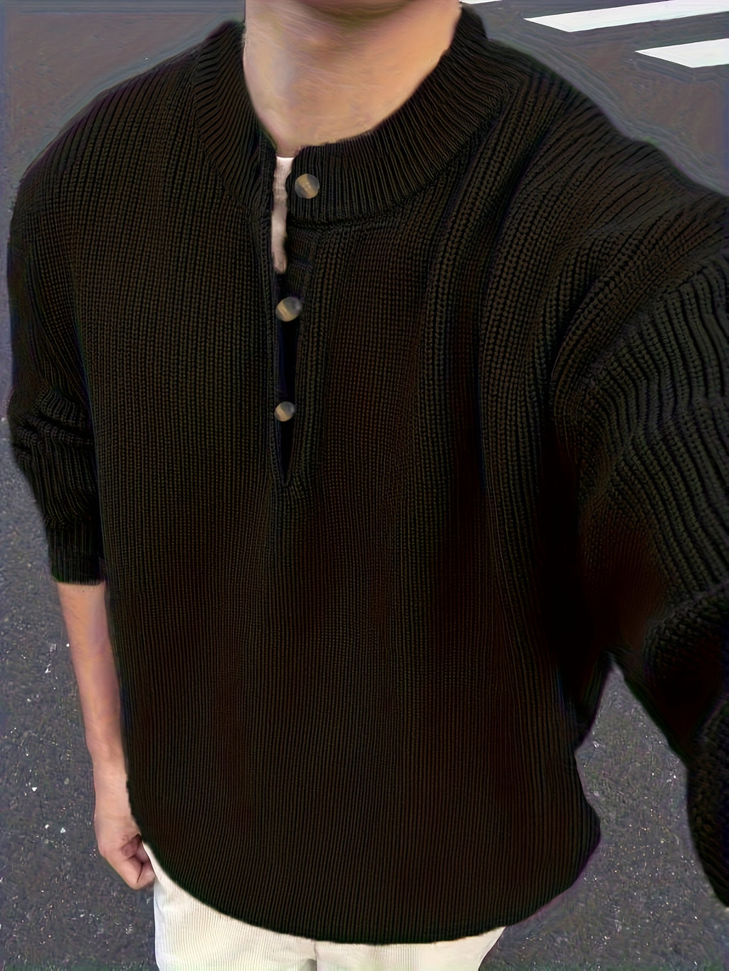American-Style Henley Sweater for a Relaxed And Sophisticated Autumn-Winter Look for Men, Knit