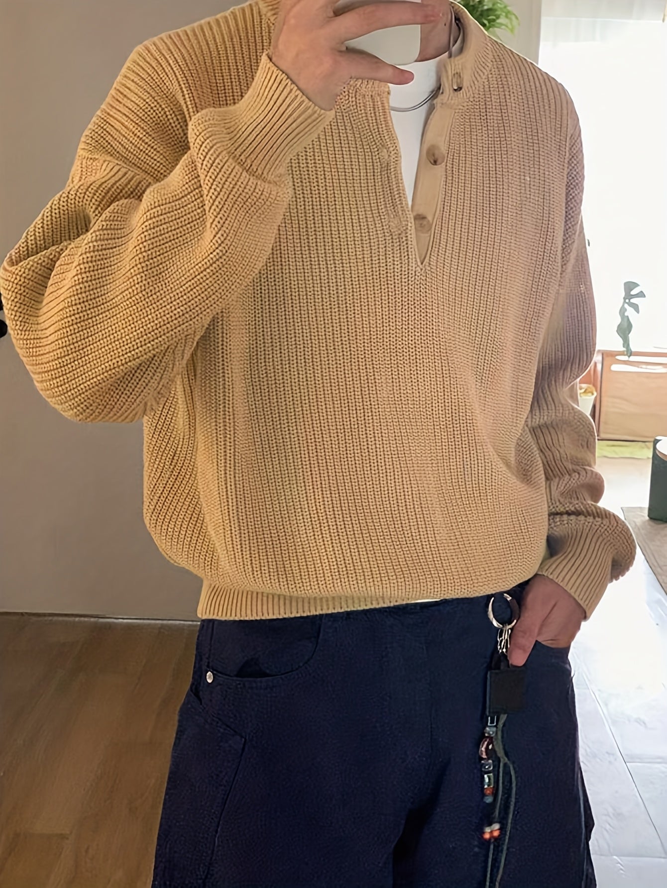 American-Style Henley Sweater for a Relaxed And Sophisticated Autumn-Winter Look for Men, Knit