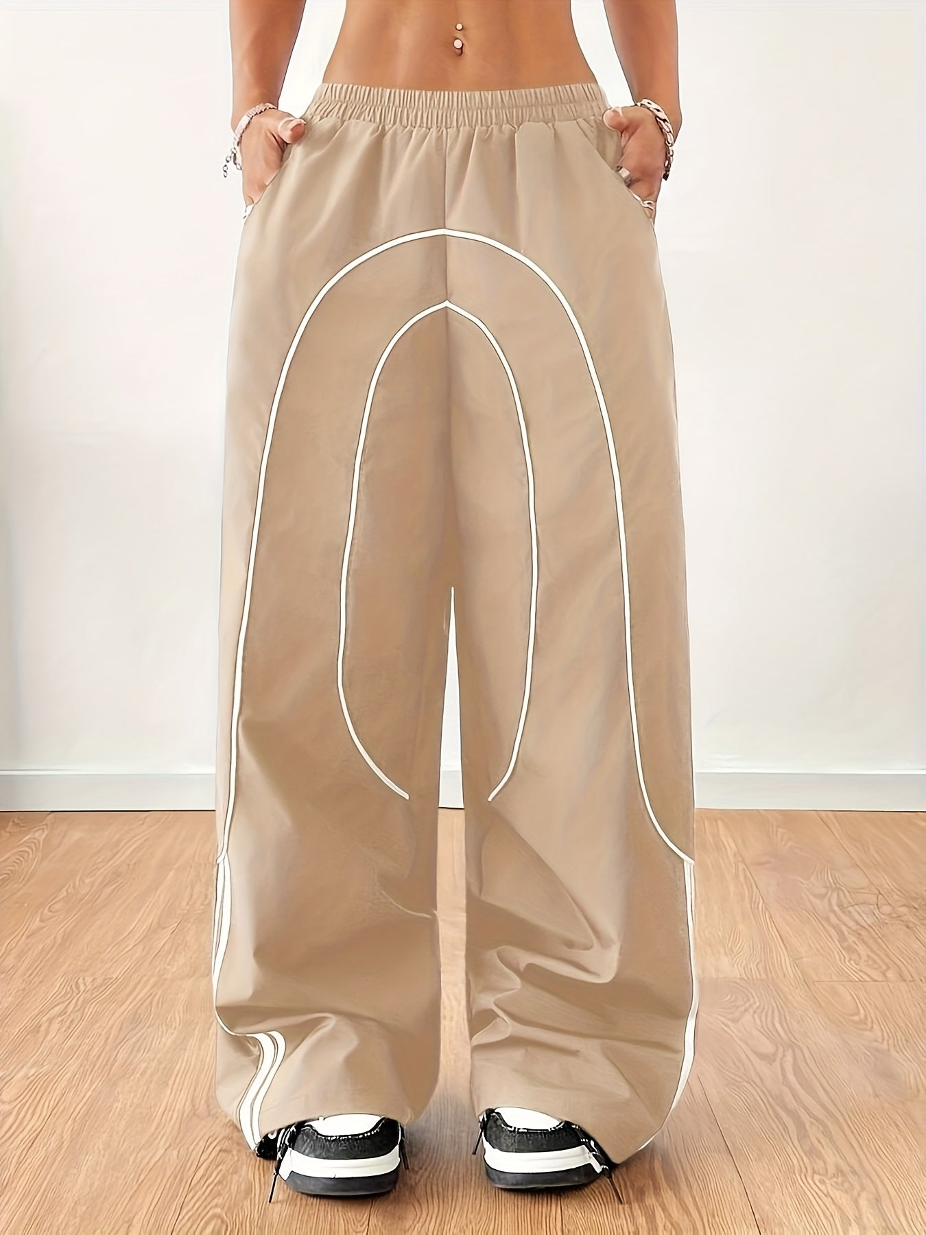 2025 New Fashion for : Back to Braided Belt, Black Wide-Leg Jogging Pants, Celebrity Style Hot Item