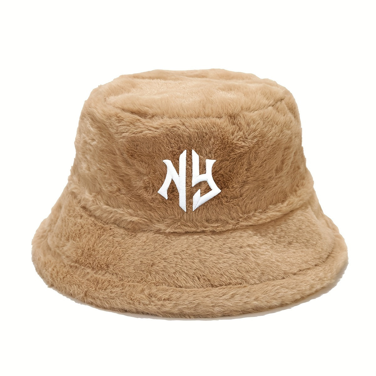 1pc Women's Embroidered Bucket Hat Unisex Warm Plush Sun Hat Men's Outdoor Fashion Trends Vacation Travel Foldable Fisherman Cap for Autumn Winter