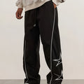 Autumn and Winter Men's Heavyweight Casual Pants with Loose Fit, Wide-Leg Drawstring Trousers Featuring Star Embroidery for Christmas Parties