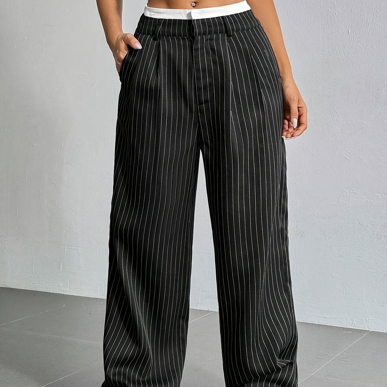 New Cross-Border Design of High-Waisted, Casual, Spliced Straight Pants with a Minimalist Drape Style Inspired by Japanese And Korean Fashion