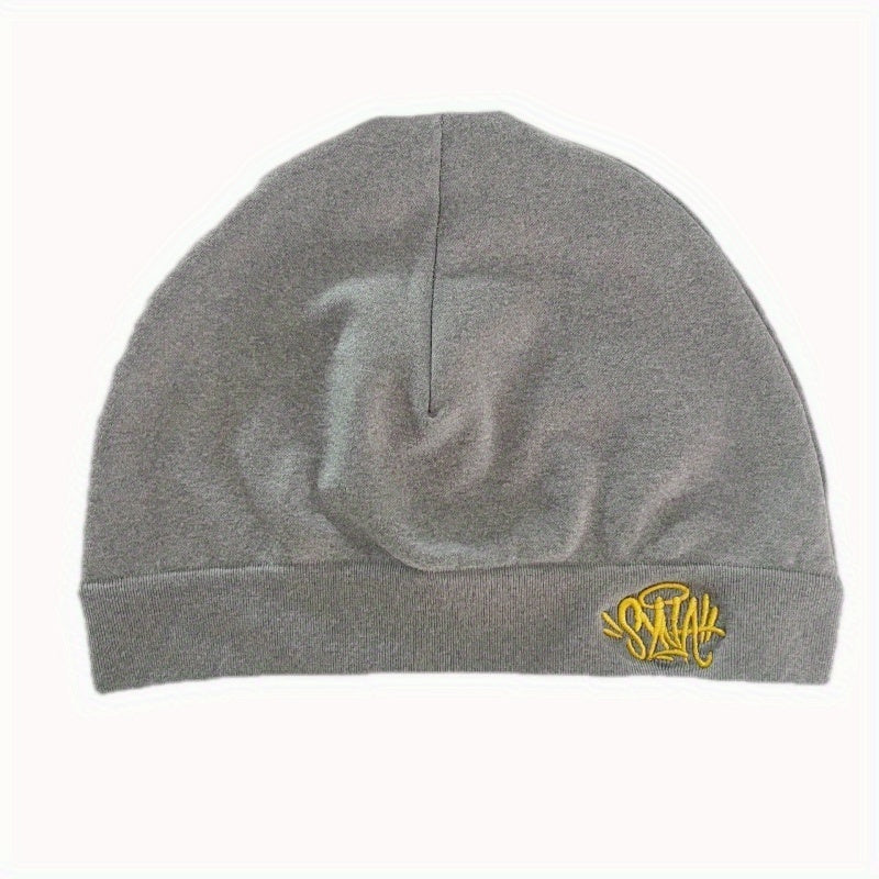 Synaworld Embroidered Beanie Hat - Dopamine Color Series, Double-Layer Warm Pullover with "Synthetic" Design, Black, Polyester, Hand Washable, Casual & Versatile for Outdoor Activities, Outdoor Headwear | Stylish Headgear | D