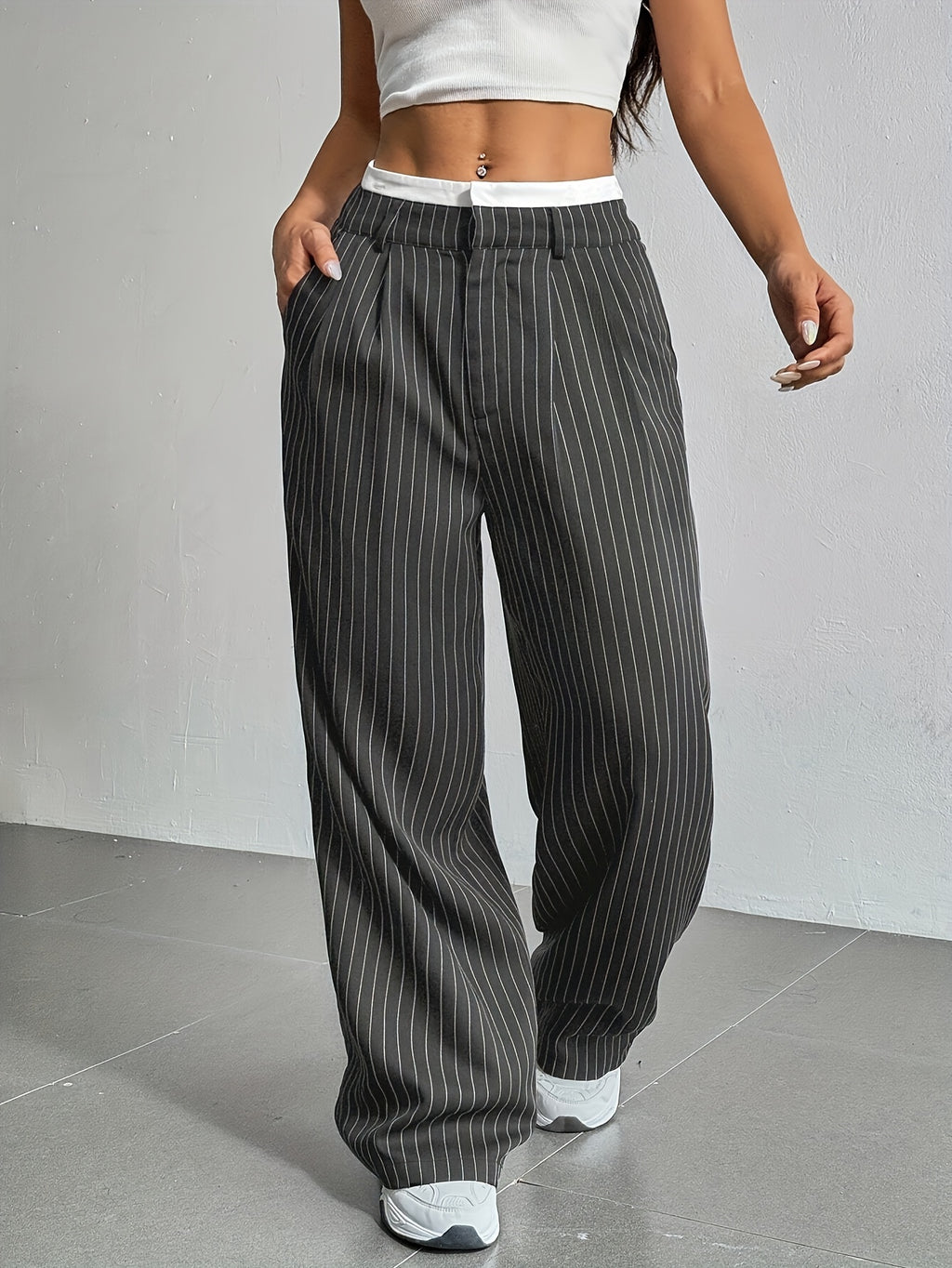 New Cross-Border Design of High-Waisted, Casual, Spliced Straight Pants with a Minimalist Drape Style Inspired by Japanese And Korean Fashion