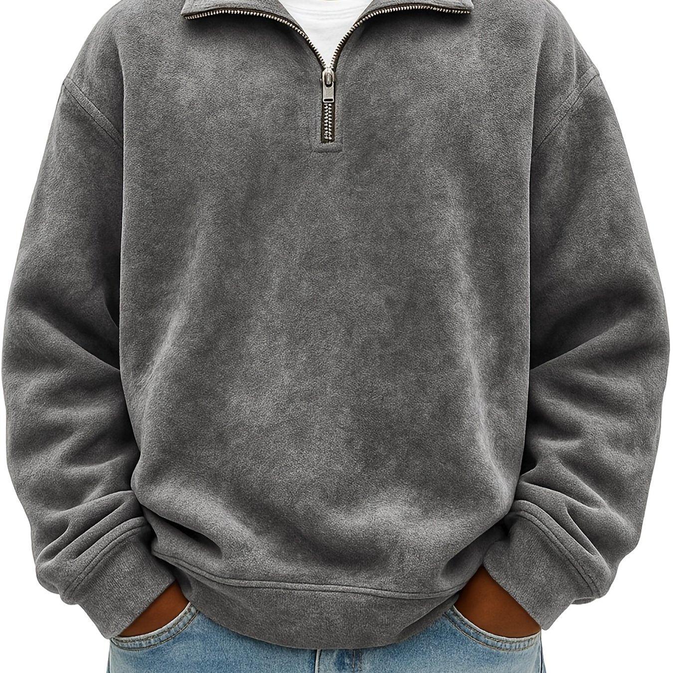 Men's Oversized Lapel Zipper  Sweatshirt - Solid Color Loose Fit Drop Shoulder Hoodie, Long Sleeve Casual Winter Sweater, Machine Washable Layering Piece for Cold Weather (Available in Multiple Colors)