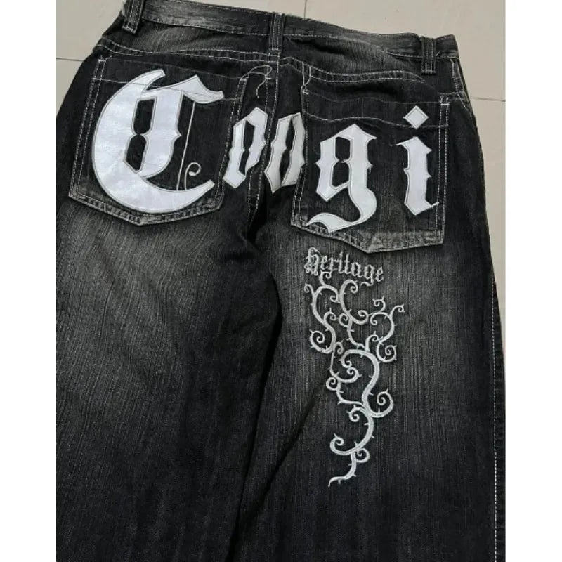 Harajuku Y2K crown graphic pocket embroidery high quality oversized jeans for women high street slim sexy casual straight pants