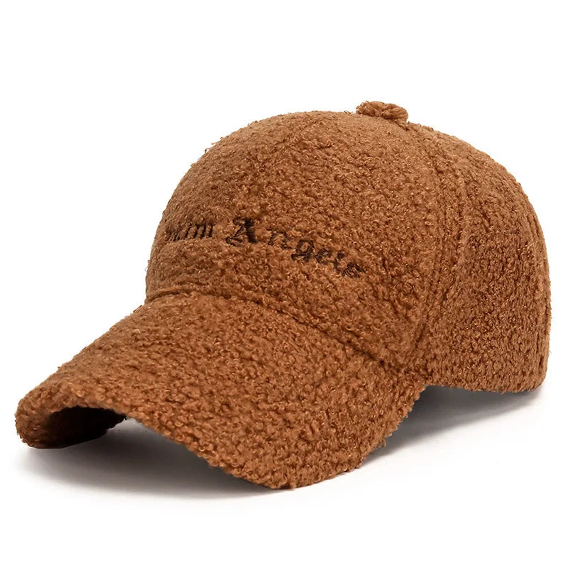 Warmth Embroidered Letter Lamb Fur Baseball Cap Women's Versatile Small Face Duckbill Cap Autumn Winter New Style Fashionable...