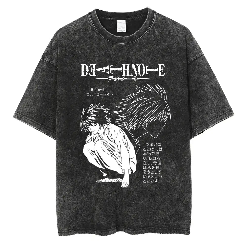 Harajuku Vintage Washed T Shirts Death Note Anime Graphic Printing T Shirt Oversize Cotton Fashion Streetwear Unisex Top Tee