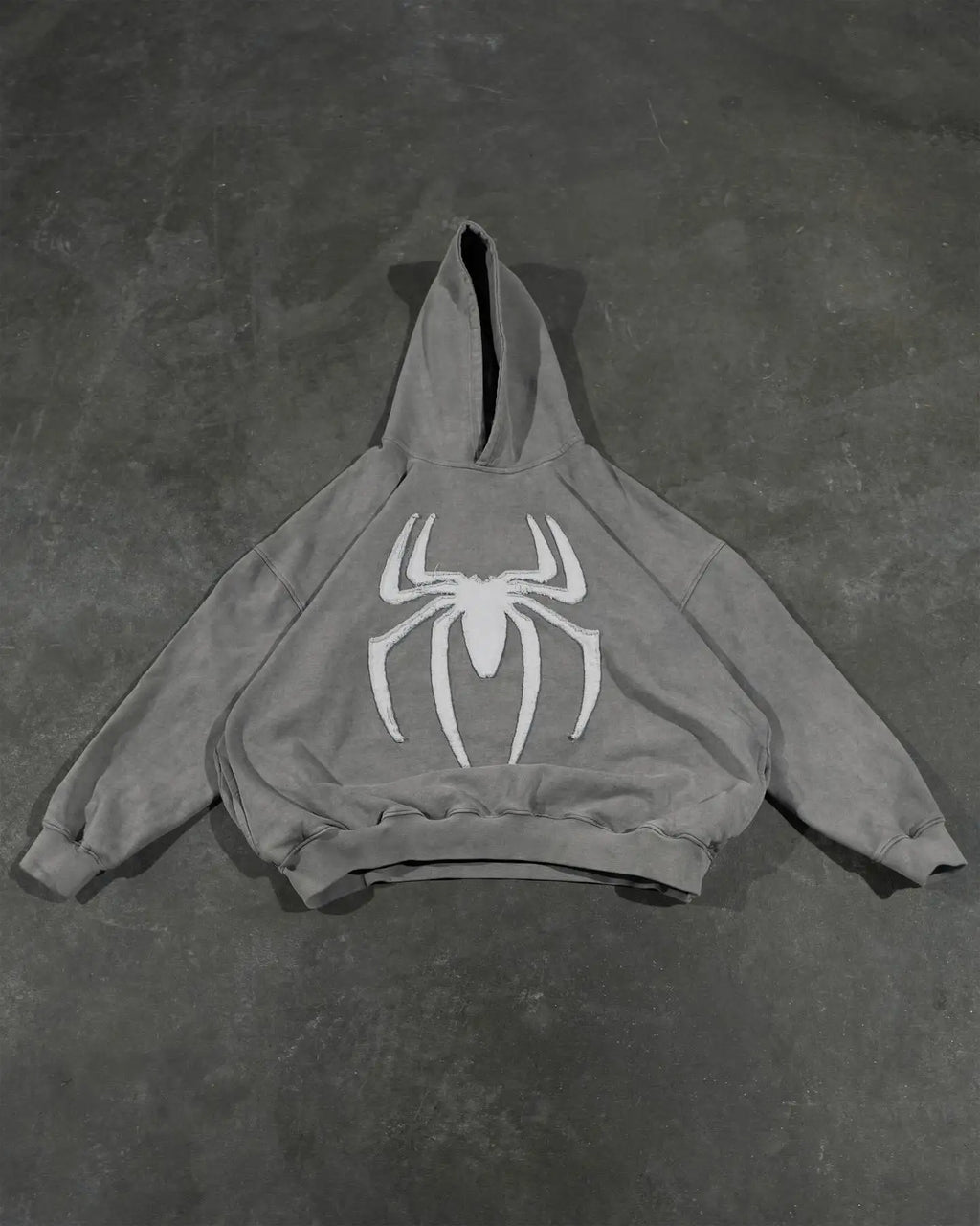 Grey Black Gothic Big Spider Pattern Patchwork Hooded Pullover Y2k Retro Loose Men Women Hip Hop Hoodie Jacket Street Sweatshirt