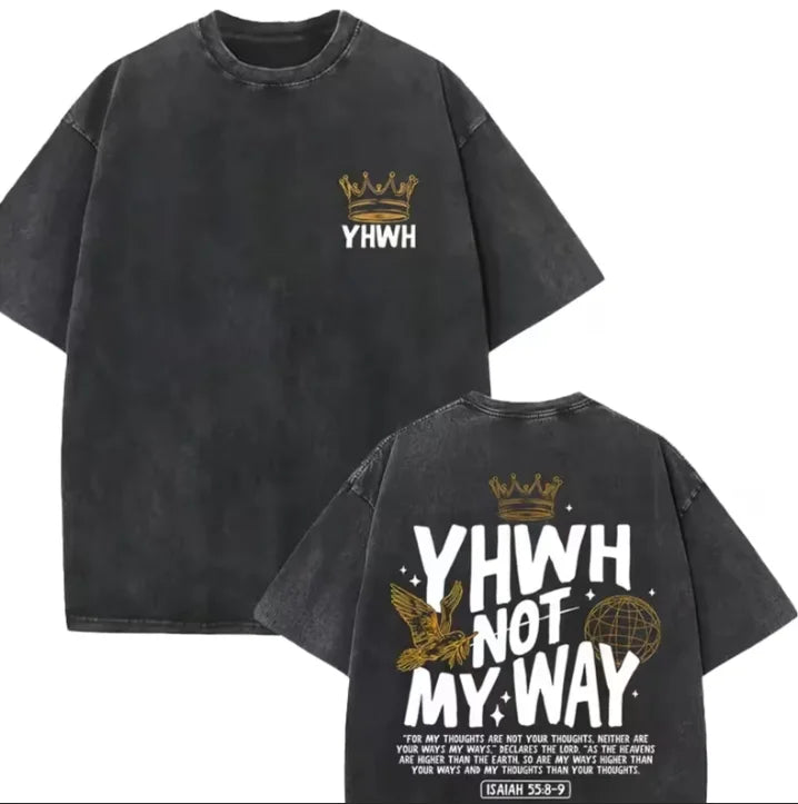 A Double-sided "NEVERMIND Lunar Phase Changes" Retro-style Printed Vintage Washed Distressed Crew Neck T-shirt