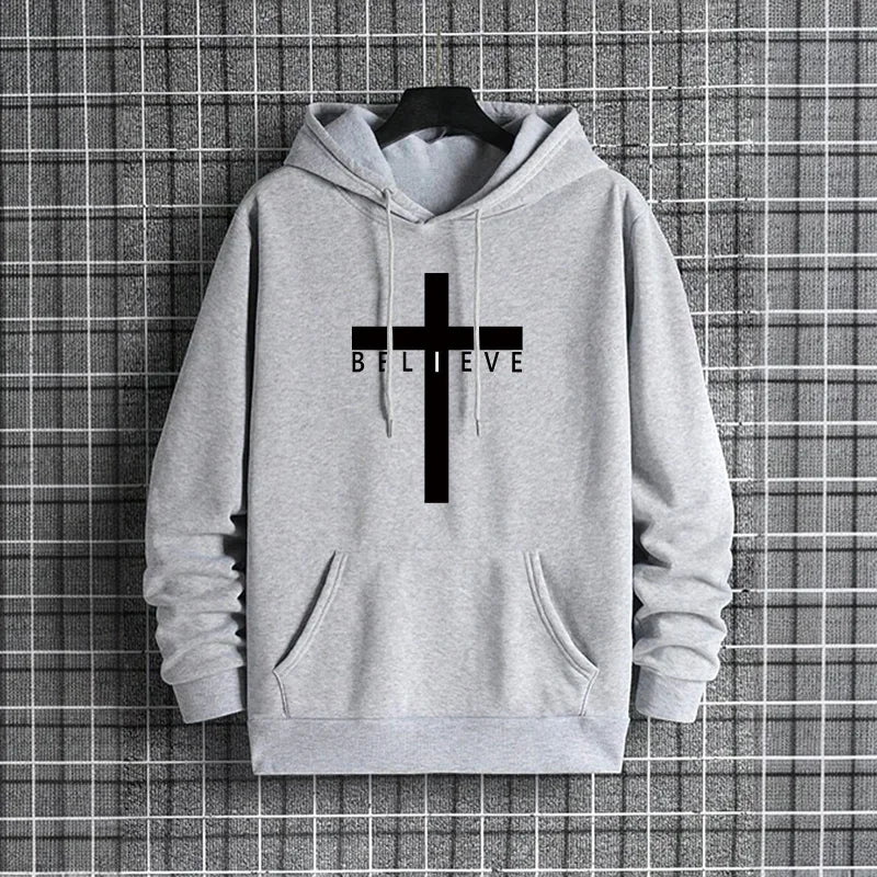 Jesus Cross Printed Men Hoodies Urban Casual Streetwear Fashion Hooded Sweatshirt Male Trendy 2025 Autumn Winter Hoody Outerwear