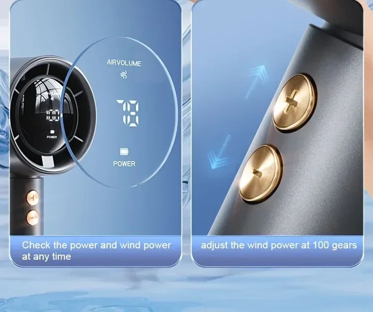 High Speed Portable Turbo Fan Cooler Fan 100-Speed Adjustment High-Speed Fan Handheld Fan Mini Fan 100-Level Adjustment Portable