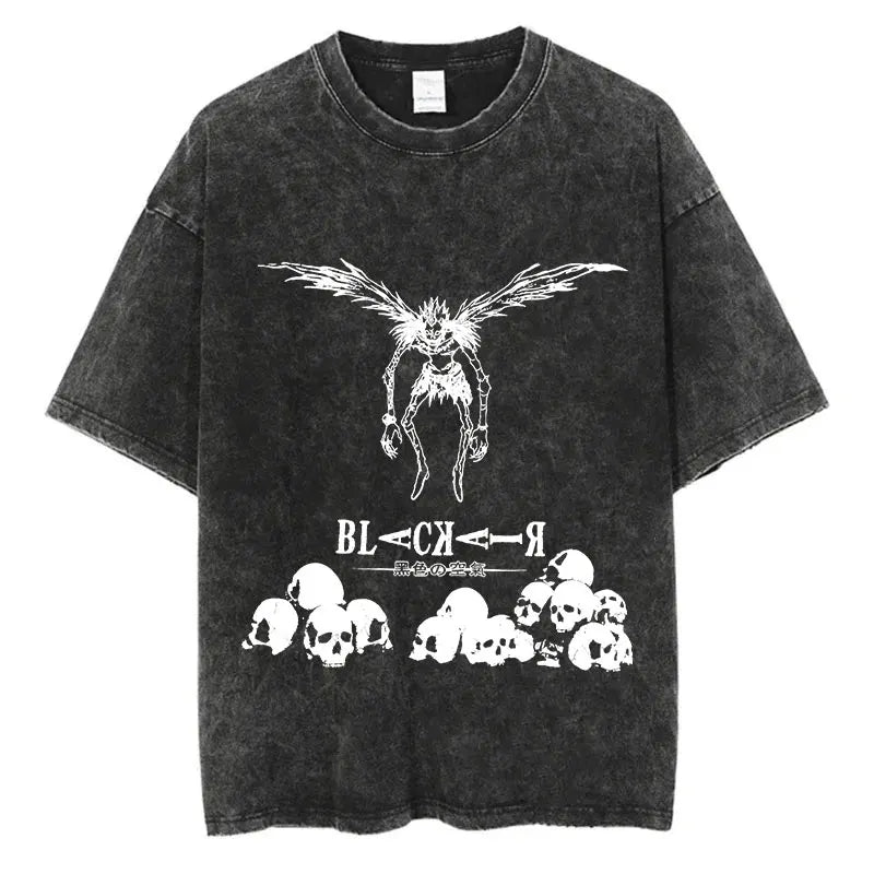 Harajuku Vintage Washed T Shirts Death Note Anime Graphic Printing T Shirt Oversize Cotton Fashion Streetwear Unisex Top Tee