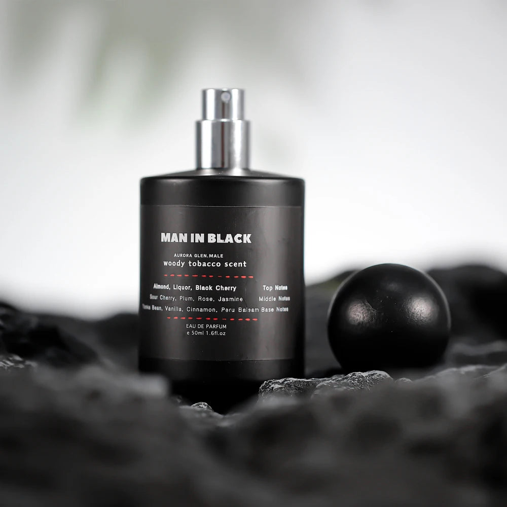 Perfume Black Noir Tobacco Cologne for Men Woody Leather Fragrance with Tonka Bean Rum 50ML Eau de Parfum Spicy Amber Scent