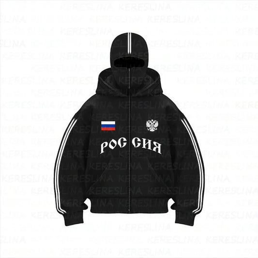 Vintage multi-color new double hat windproof and warm outdoor Gothic hip-hop hooded jacket with patchwork design, Y2Y hooded
