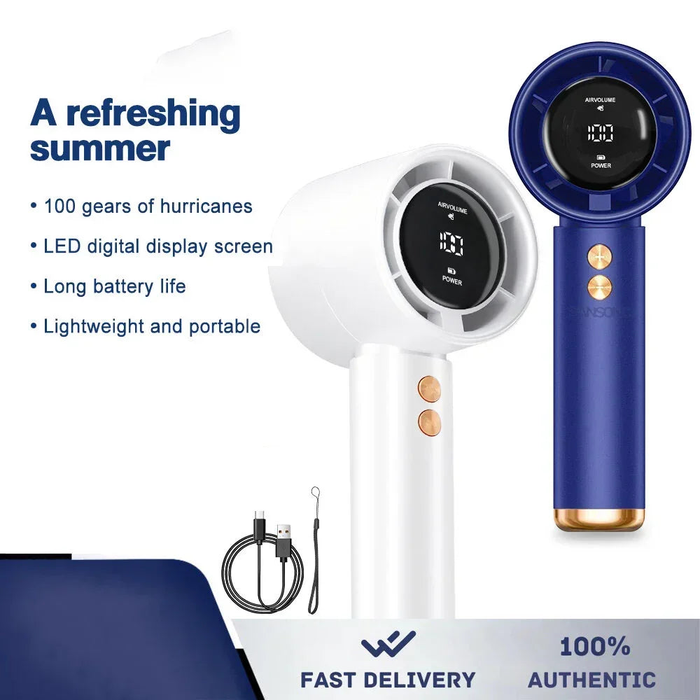 High Speed Portable Turbo Fan Cooler Fan 100-Speed Adjustment High-Speed Fan Handheld Fan Mini Fan 100-Level Adjustment Portable
