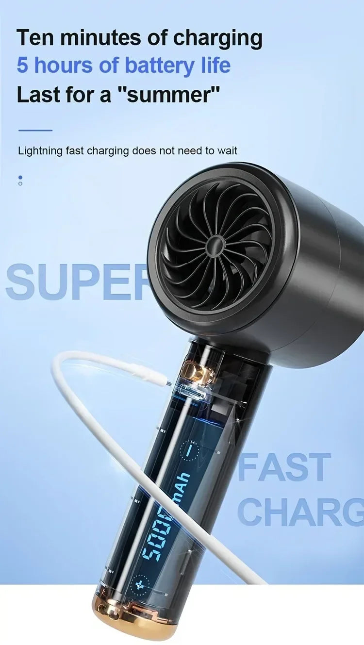High Speed Portable Turbo Fan Cooler Fan 100-Speed Adjustment High-Speed Fan Handheld Fan Mini Fan 100-Level Adjustment Portable
