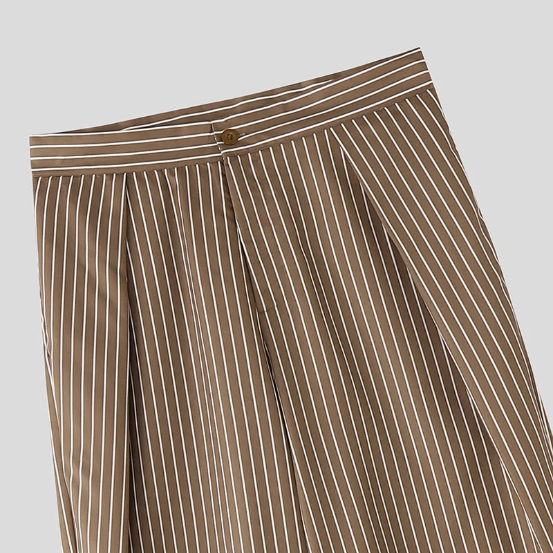 INCERUN Men Striped Pants Button Joggers Loose Casual Wide Leg Trousers Men Streetwear 2025 Fashion Leisure Long Pants S-5XL