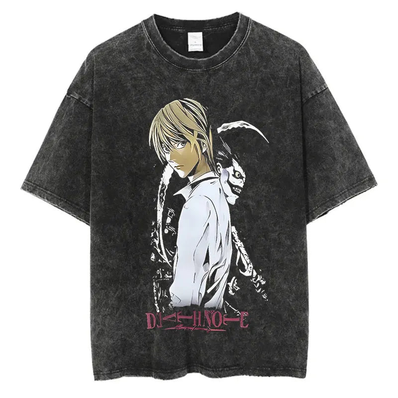Harajuku Vintage Washed T Shirts Death Note Anime Graphic Printing T Shirt Oversize Cotton Fashion Streetwear Unisex Top Tee