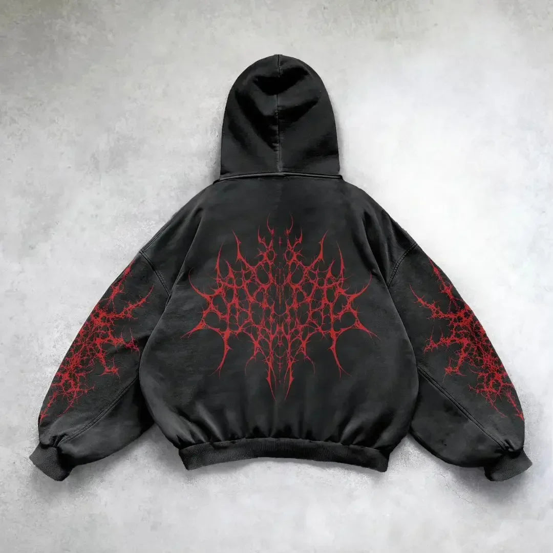 Y2K Unisex Zip Up Vintage Fashion Print Hoodies New Harajuku Hip Hop Long Sleeve Coats Loose Hooded Sweatshirt Men Streetwear