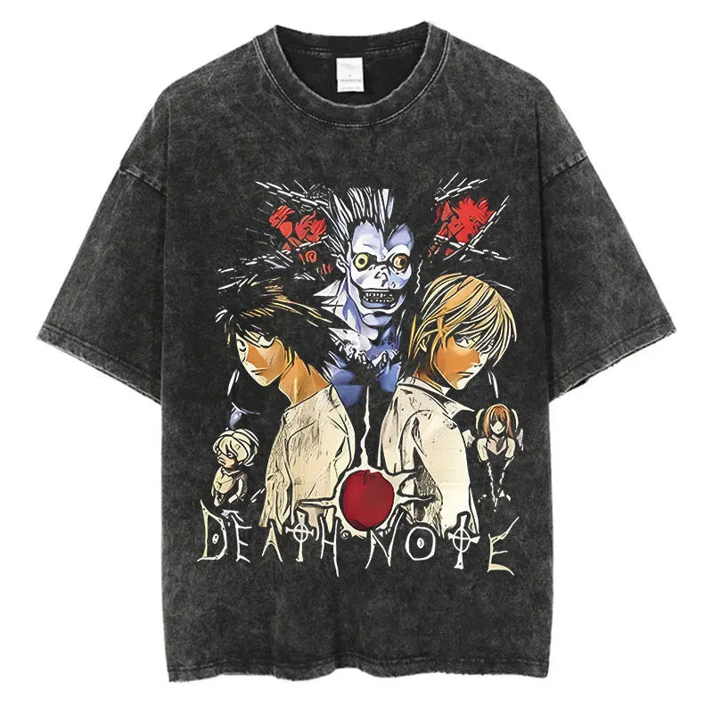 Harajuku Vintage Washed T Shirts Death Note Anime Graphic Printing T Shirt Oversize Cotton Fashion Streetwear Unisex Top Tee