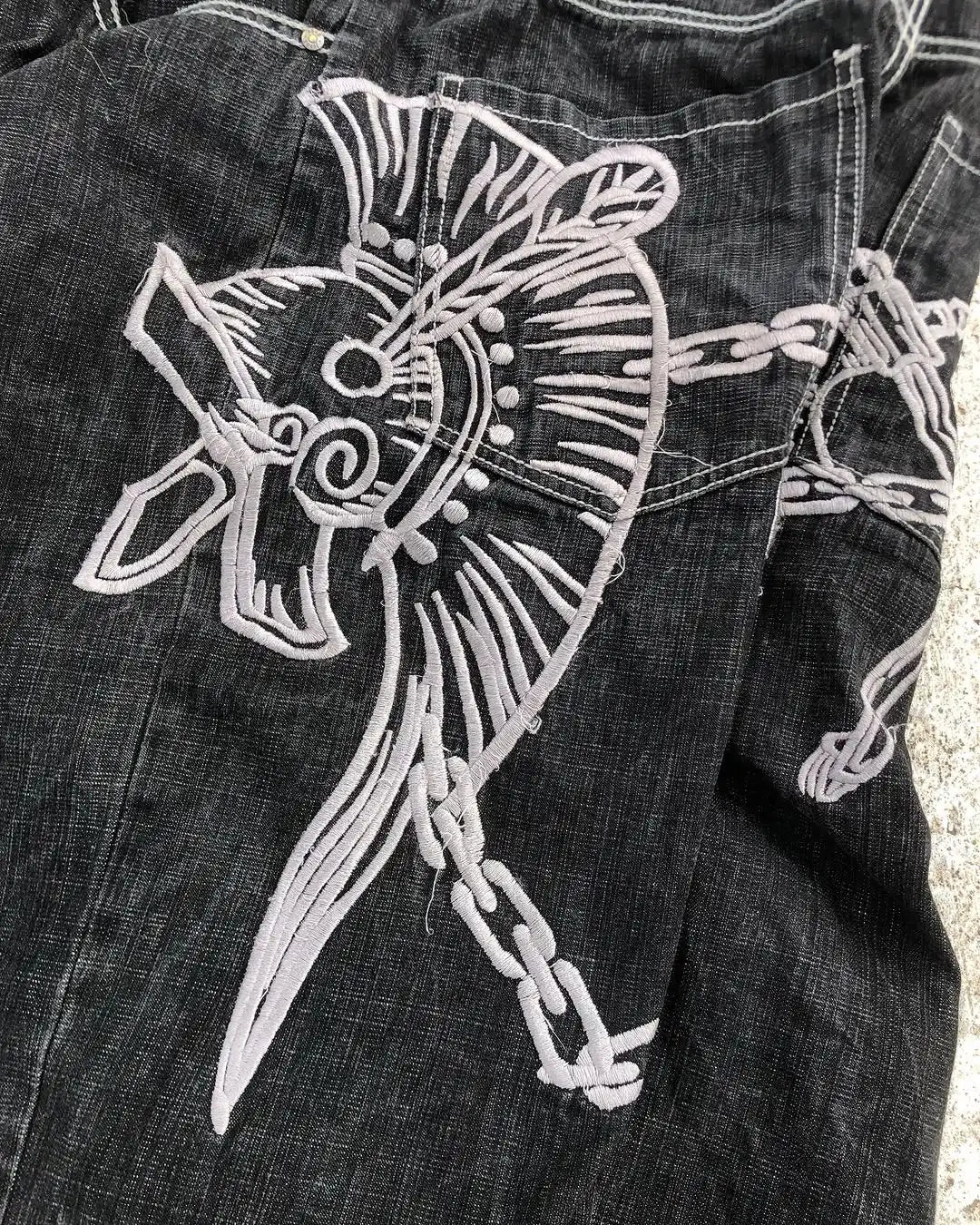 Street Hip-hop Personalized Pattern Fashionable Versatile Jeans Men American Harajuku Retro Casual Loose Straight Shorts Women