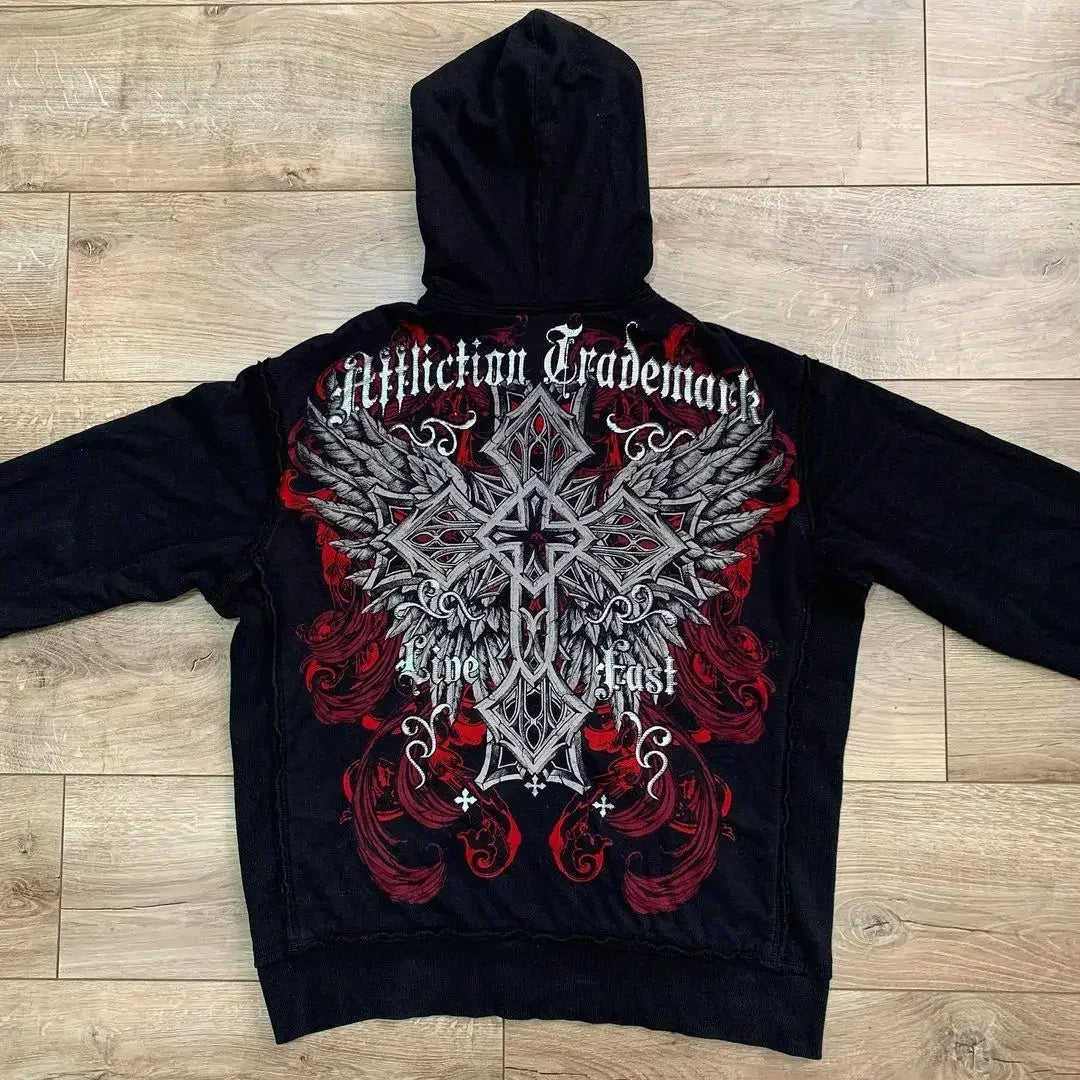 Pure Black Letter Print Hoodie Men Autumn and Winter Long-sleeved Harajuku Style Casual Hip-hop Element Hooded Sweatshirt