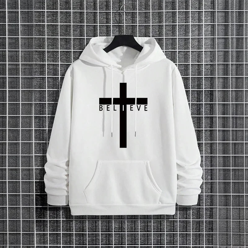Jesus Cross Printed Men Hoodies Urban Casual Streetwear Fashion Hooded Sweatshirt Male Trendy 2025 Autumn Winter Hoody Outerwear
