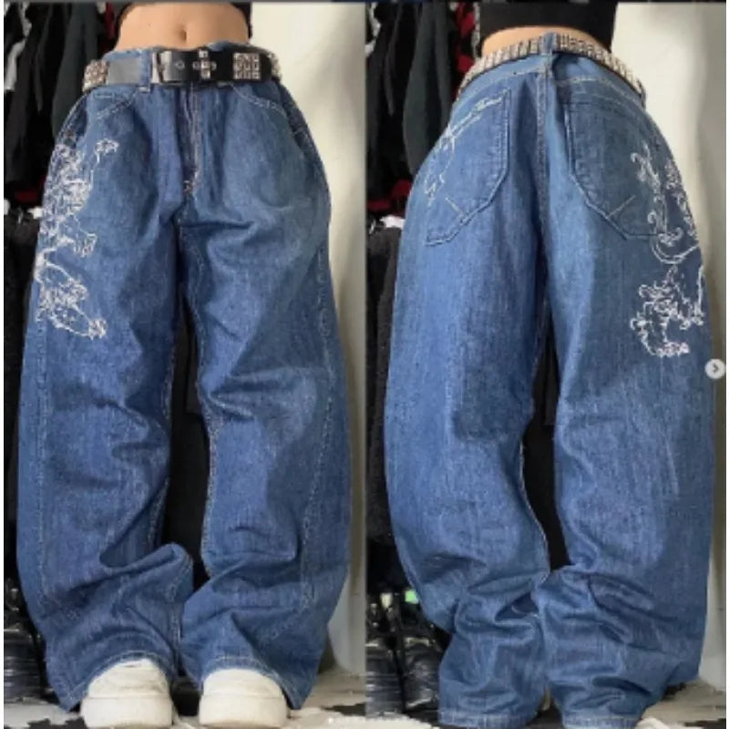 Harajuku Y2K crown graphic pocket embroidery high quality oversized jeans for women high street slim sexy casual straight pants