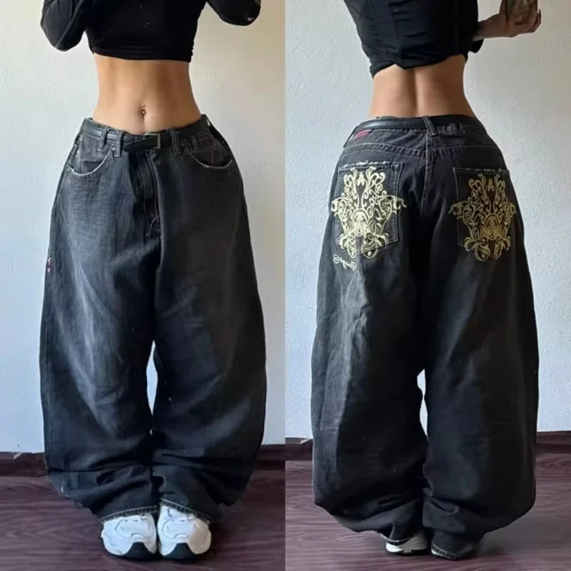 Y2K New Fashion Oversized Skull Print Baggy Jeans Women Streetwear Vintage Gothic Popular Casual High Waist Wide Leg Pants