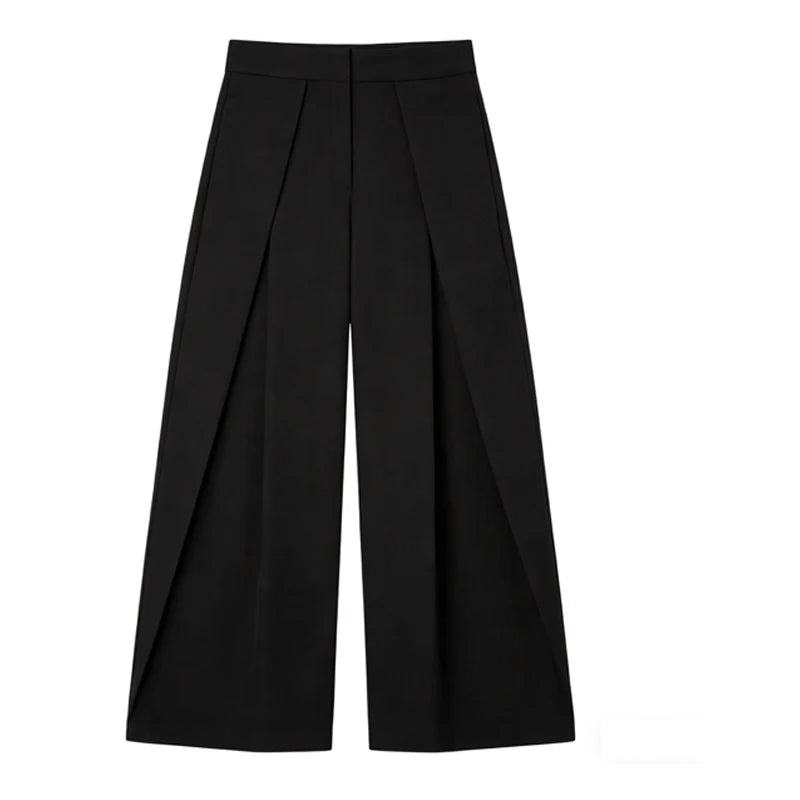 HXAO Women's Pants Baggy Wide Pants For Woman Minimalist Pleated Stripe Casual Pants Women Office Green Oversize Suit Trousers