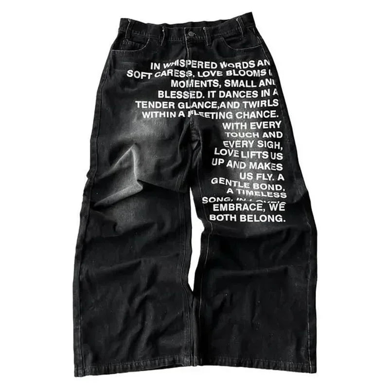 blue jeans vintage Fashion Y2K Wideleg pants Harajuku Hip Hop Streetwear Letter Printing Jeans Gothic black baggy casual pants