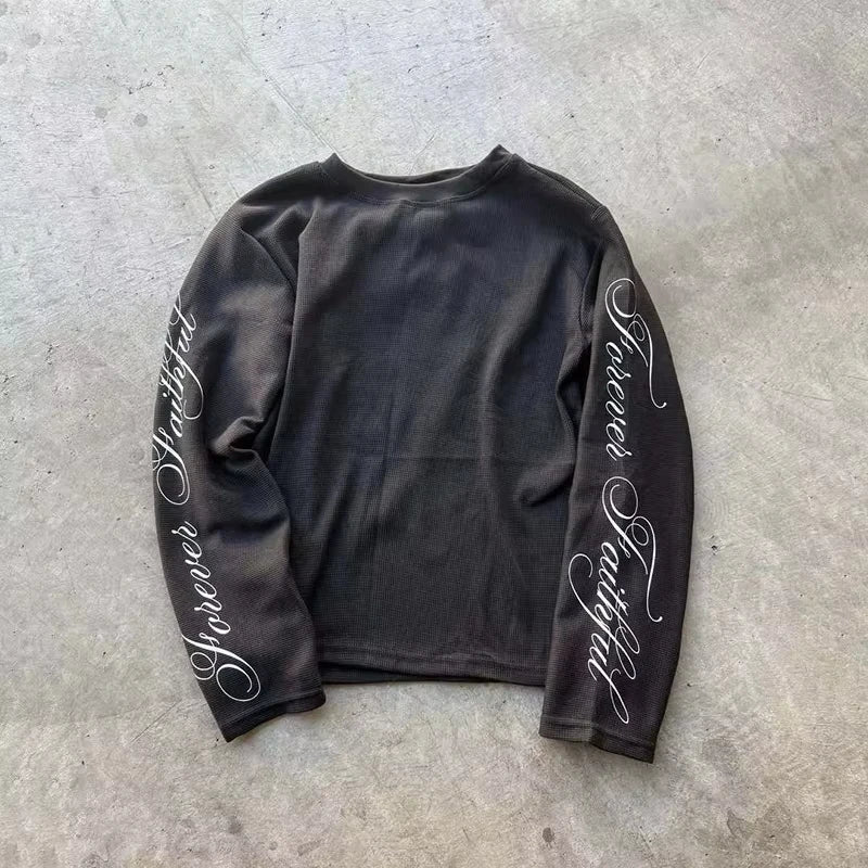 Spring American Retro Y2K Long Sleeve Adults/Kids T-Shirt Casual Round Neck Lightweight Breathable Top Letter Print Streetwear