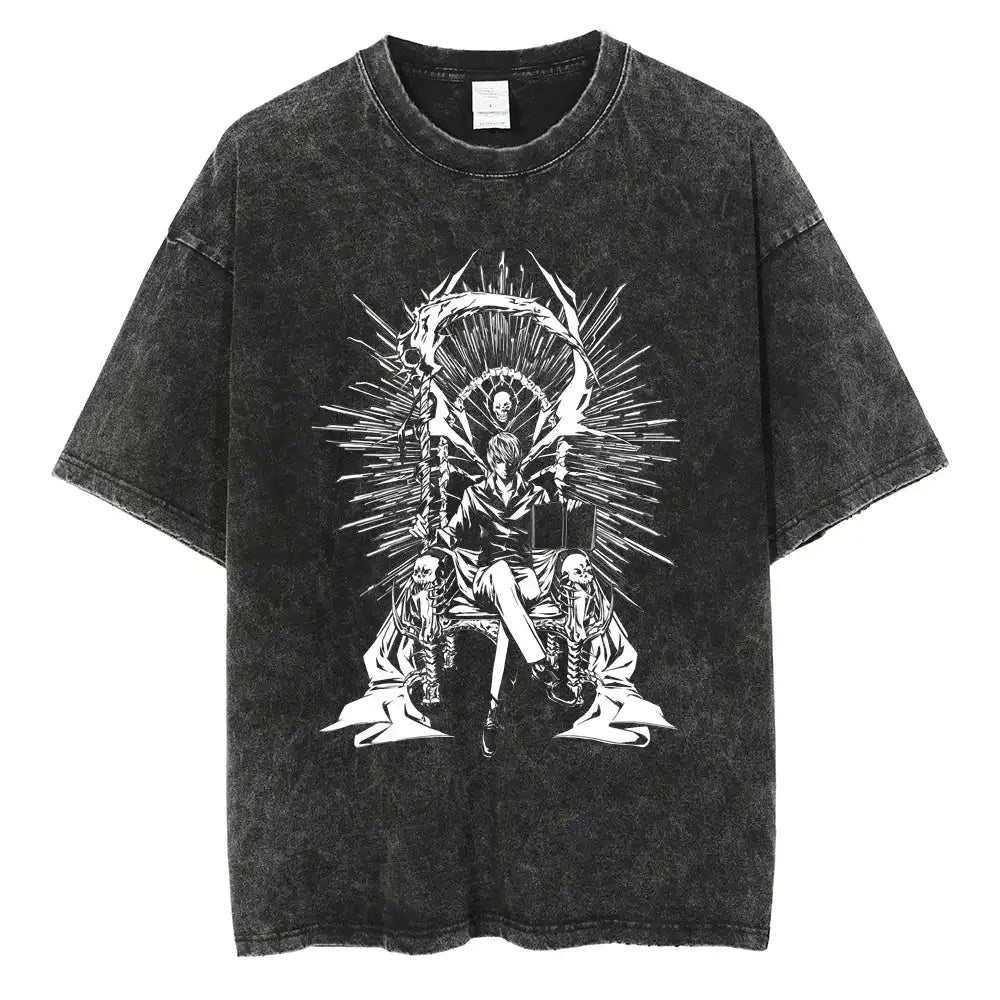 Harajuku Vintage Washed T Shirts Death Note Anime Graphic Printing T Shirt Oversize Cotton Fashion Streetwear Unisex Top Tee