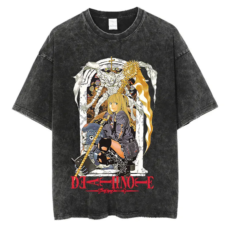 Harajuku Vintage Washed T Shirts Death Note Anime Graphic Printing T Shirt Oversize Cotton Fashion Streetwear Unisex Top Tee