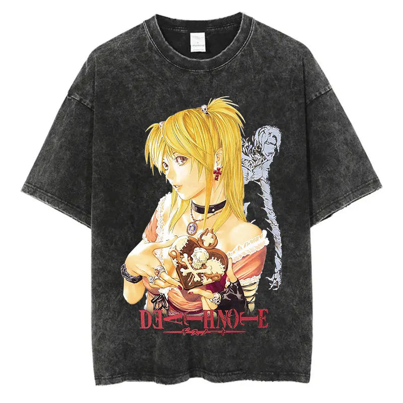 Harajuku Vintage Washed T Shirts Death Note Anime Graphic Printing T Shirt Oversize Cotton Fashion Streetwear Unisex Top Tee