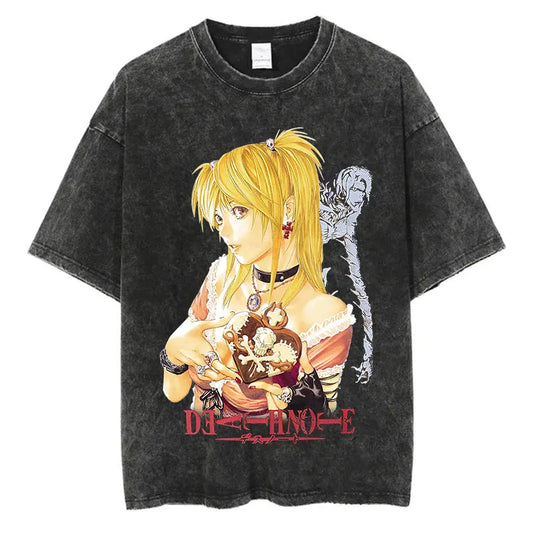 Harajuku Vintage Washed T Shirts Death Note Anime Graphic Printing T Shirt Oversize Cotton Fashion Streetwear Unisex Top Tee