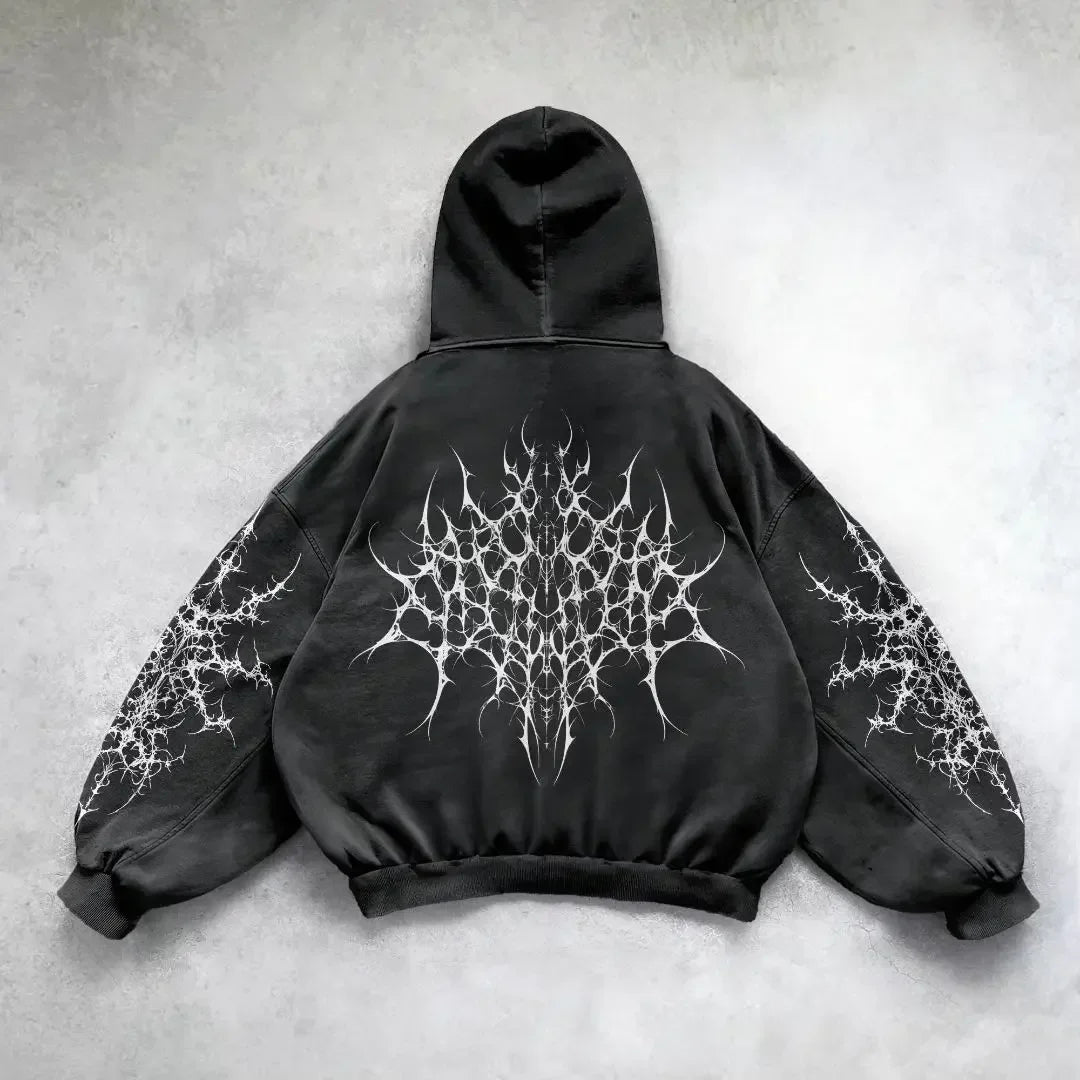 Y2K Unisex Zip Up Vintage Fashion Print Hoodies New Harajuku Hip Hop Long Sleeve Coats Loose Hooded Sweatshirt Men Streetwear