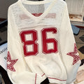 2025 New American Retro Style Solid Color V-neck Sweater | Star Print, Loose-Fit, Sun-Protective Pullover
