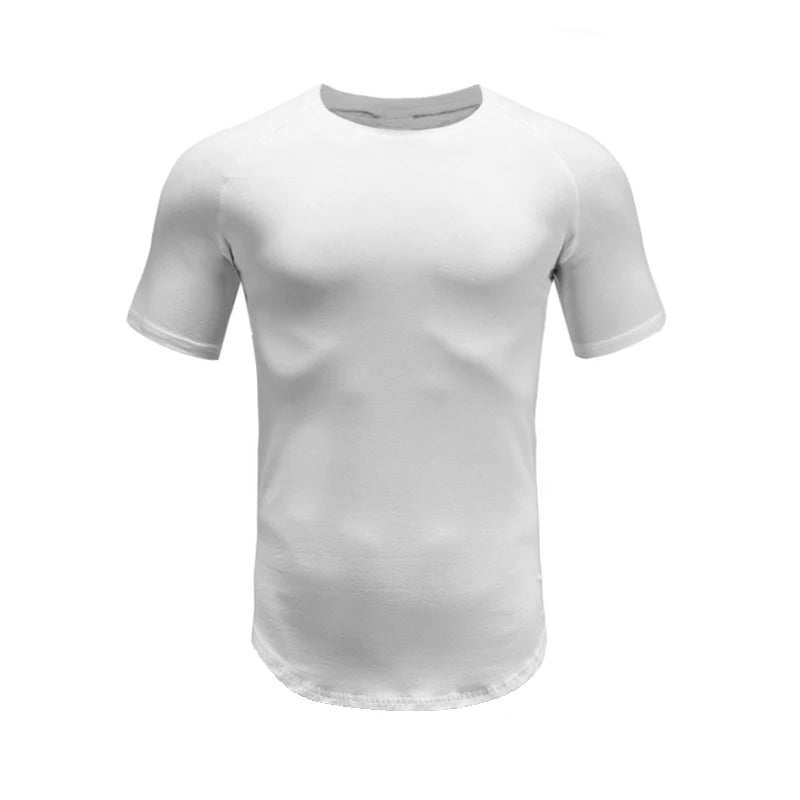 Mens Slim Fit Sports Short Sleeve T-shirt European and American Summer Fashion O-neck Quick-drying Elastic Gym Fitness T Shirt