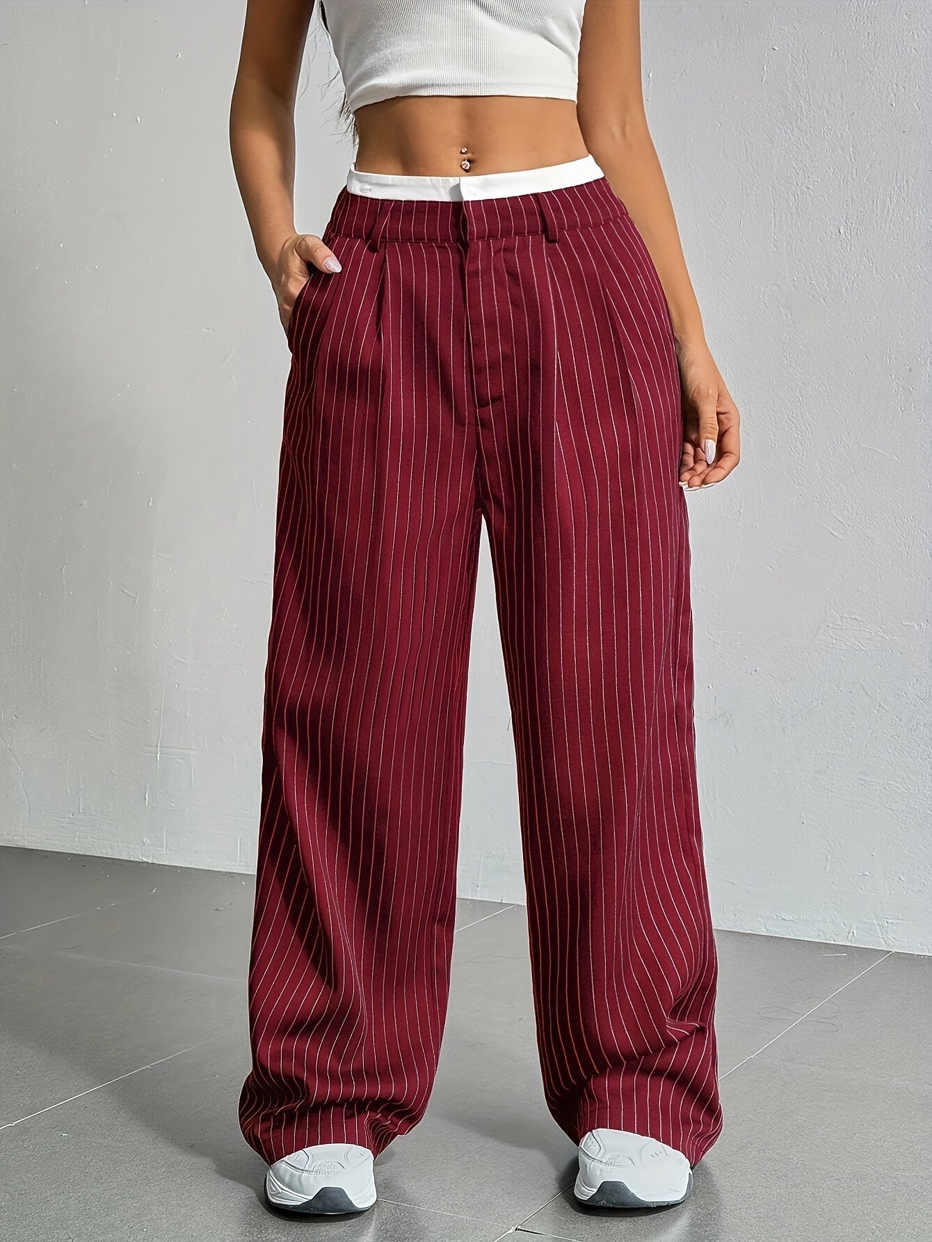 New Cross-Border Design of High-Waisted, Casual, Spliced Straight Pants with a Minimalist Drape Style Inspired by Japanese And Korean Fashion