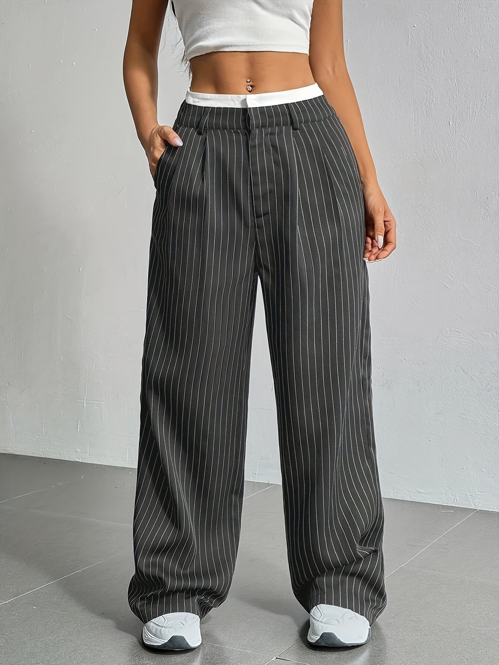 New Cross-Border Design of High-Waisted, Casual, Spliced Straight Pants with a Minimalist Drape Style Inspired by Japanese And Korean Fashion