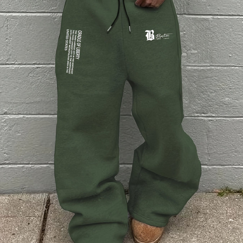 Men's Autumn/Winter Drawstring Loose Sweatpants with Letter Print, Casual Long Pants for Daily Wear, Trendy Graphic Design, Straight-Leg Sweatpants for a Fashionable Look
