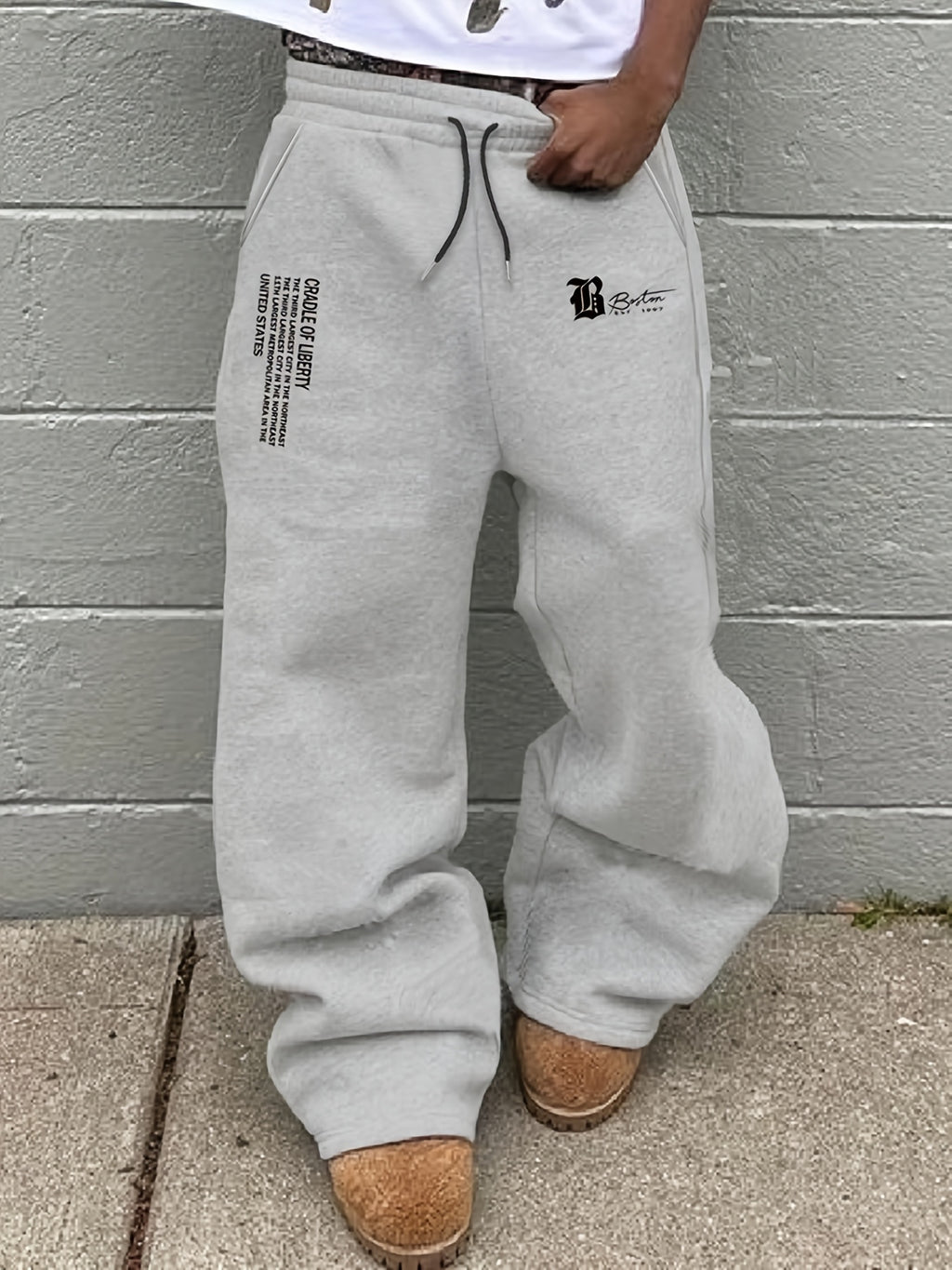 Men's Autumn/Winter Drawstring Loose Sweatpants with Letter Print, Casual Long Pants for Daily Wear, Trendy Graphic Design, Straight-Leg Sweatpants for a Fashionable Look