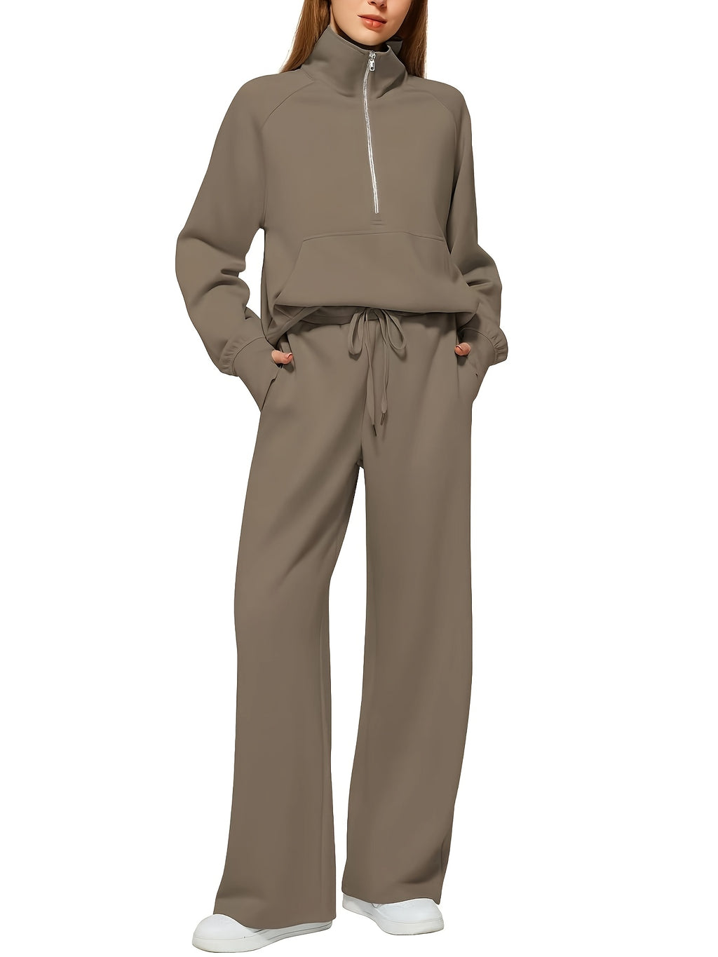 Women'S Oversized Half-Zip Sweatshirt and Wide Leg Sweatpants